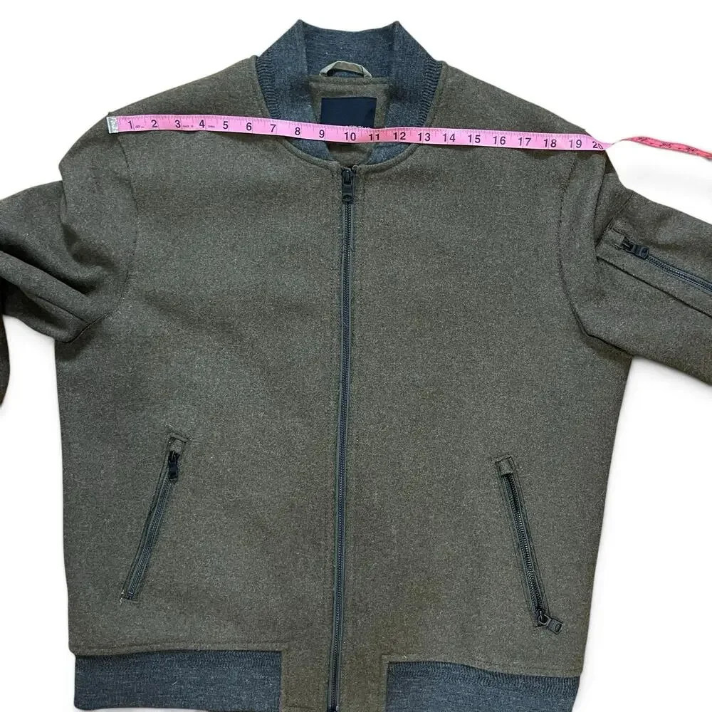 Banana Republic Mario Bellucci Italian Melton Wool Bomber Jacket Mens Sz L Olive